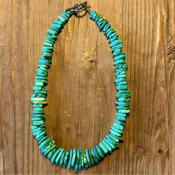 Turquoise-colored Nugget Slab Heishi Statement Necklace - Picture 9 of 12
